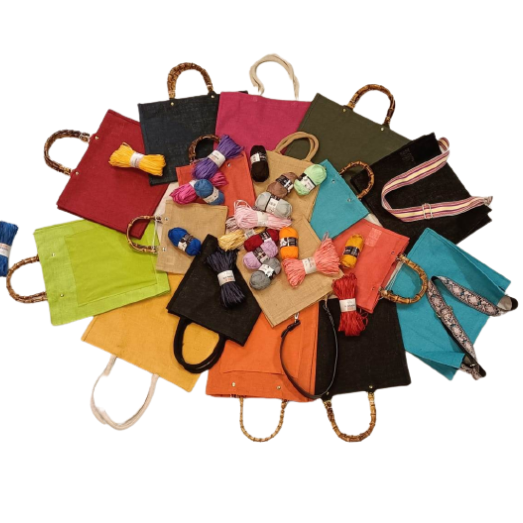 Borse in juta, pochette e borse in feltro