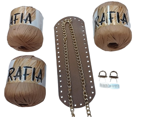 Kit borsa con rafia naturale