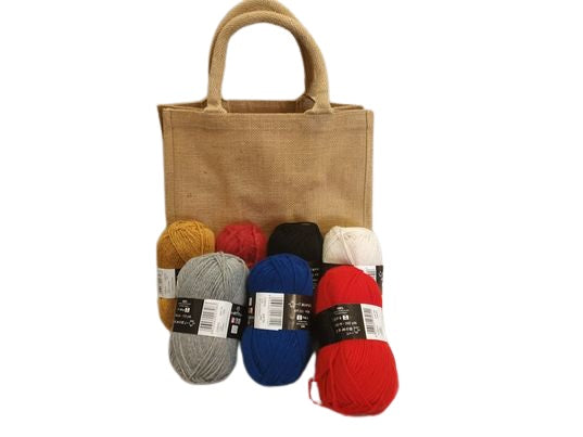 Kit borsa juta con gomitoli di lana