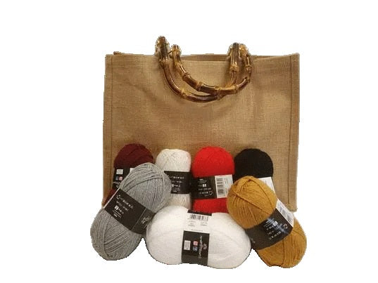 Kit borsa juta con gomitoli di lana