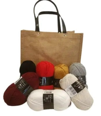 Kit borsa juta con gomitoli di lana