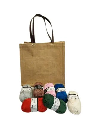 Kit borsa juta con gomitoli di cotone. Tutte le misure