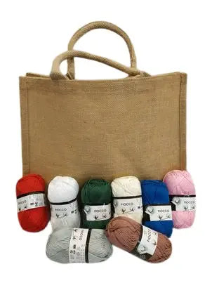 Kit borsa juta con gomitoli di cotone. Tutte le misure