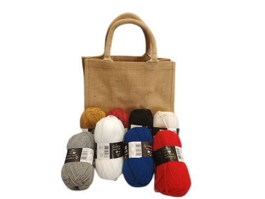 Kit borsa juta con gomitoli di lana