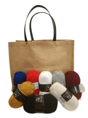 Kit borsa juta con gomitoli di lana