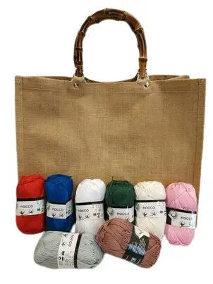 Kit borsa juta con gomitoli di cotone. Tutte le misure