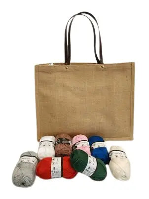 Kit borsa juta con gomitoli di cotone. Tutte le misure