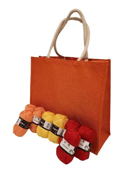 Kit borsa juta con gomitoli di cotone. Tutte le misure