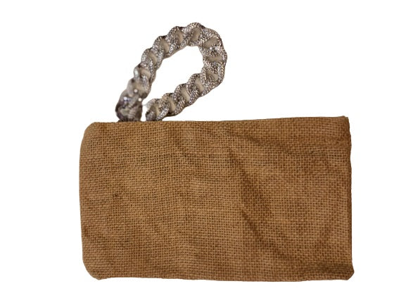 Pochette juta con polsiera catena
