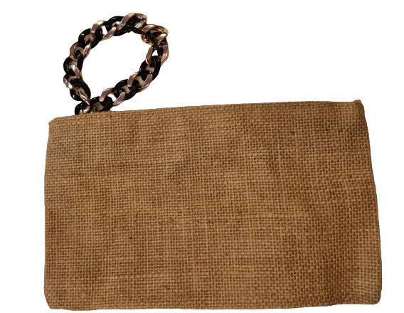Pochette juta con polsiera catena