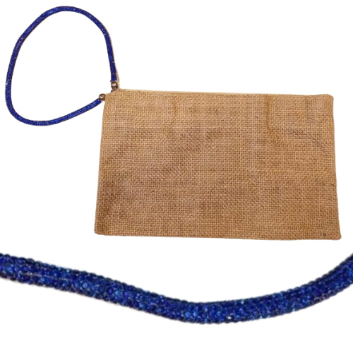 Pochette juta con zip e polsiera brillante