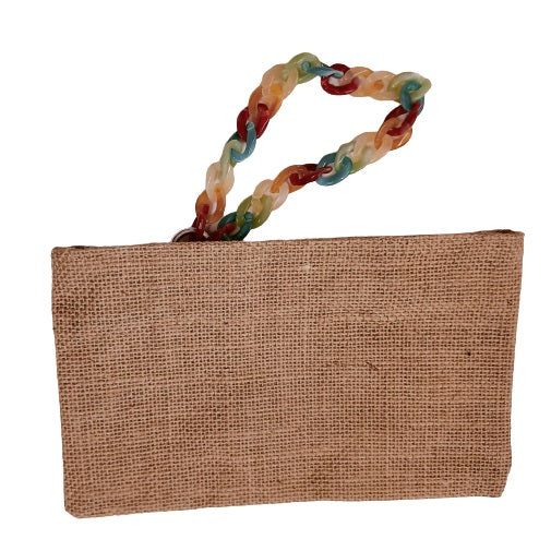 Pochette juta con polsiera catena