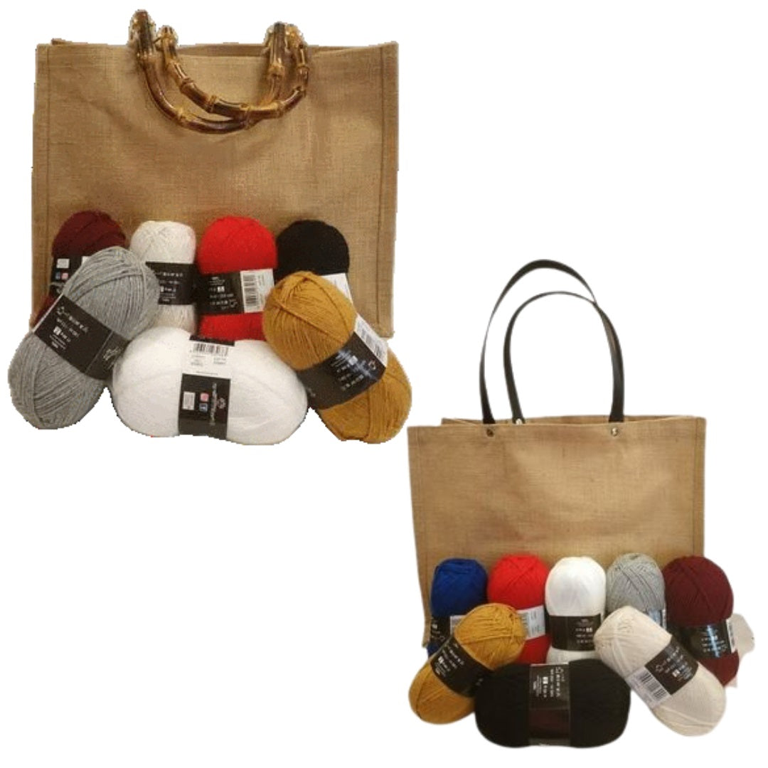 Kit borsa juta con gomitoli di lana
