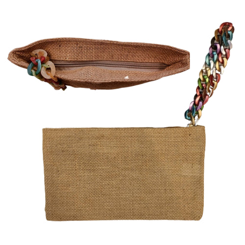 Pochette juta con polsiera catena