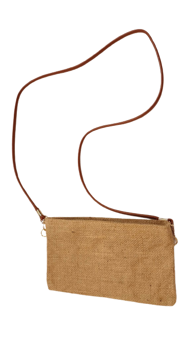 Pochette juta con tracolla ecopelle