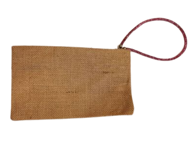 Pochette juta con zip e polsiera brillante