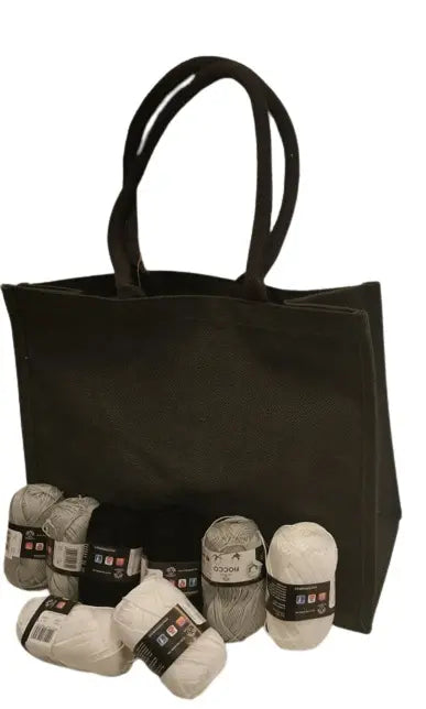 Kit borsa juta con gomitoli di cotone. Tutte le misure