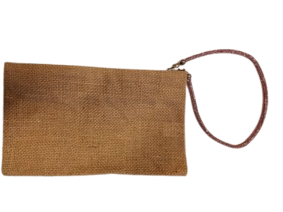 Pochette juta con zip e polsiera brillante