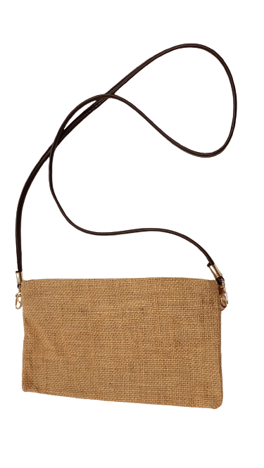 Pochette juta con tracolla ecopelle