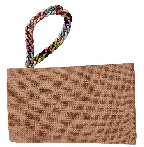 Pochette juta con polsiera catena