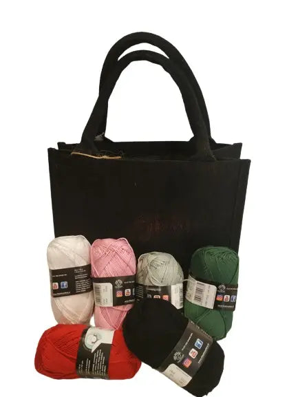 Kit borsa juta con gomitoli di cotone. Tutte le misure