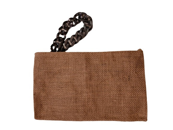 Pochette juta con polsiera catena