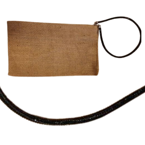 Pochette juta con zip e polsiera brillante