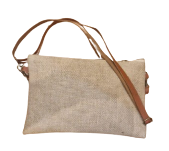 Pochette in juta con zip  e tracolla