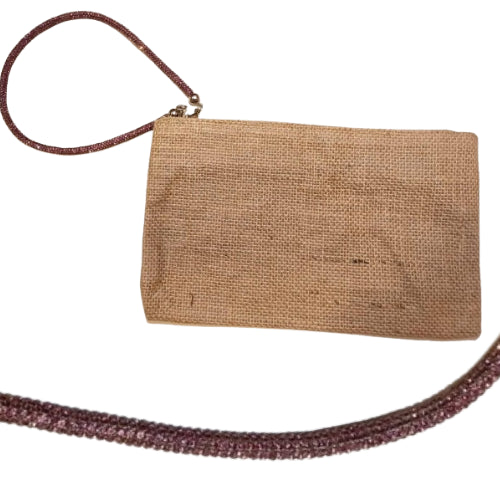 Pochette juta con zip e polsiera brillante