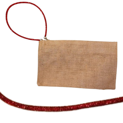 Pochette juta con zip e polsiera brillante