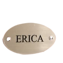 Etchette in plexiglass argento con scritta personalizzata