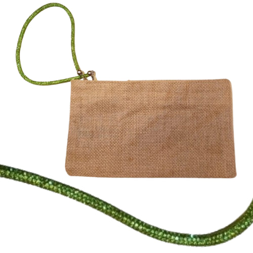 Pochette juta con zip e polsiera brillante